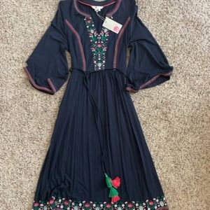 Boden Remi Embroidered Navy Blue Dress, Size 4US